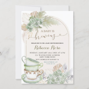 Boho Sage Grönt Blommigt Baby är BreBaby Shower Inbjudningar
