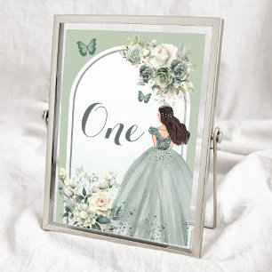 Boho Sage Grönt Blommigt Blommigt Quinceañera Bordsnummer