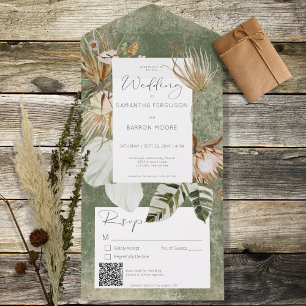 Boho Sage Grönt Blommigt Grass QR-kod