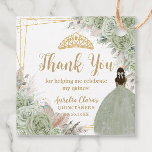 Boho Sage Grönt Blommigt Pampas Quinceañera Prince Gåvor Etiketter