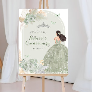 Boho Sage Grönt Blommigt Princess 15 Años Välkomme Poster