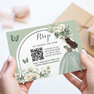 Boho Sage Grönt Blommigt Princess Girl 15 Años QR OSA Kort
