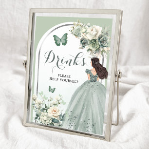 Boho Sage Grönt Blommigt Princess Quinceañera Drin Poster