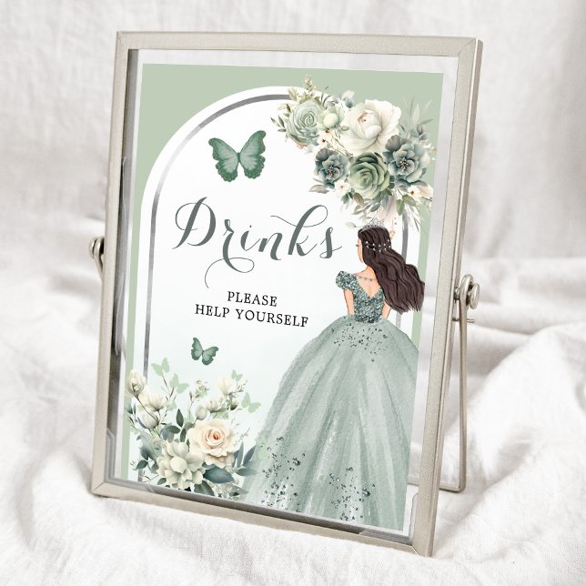 Boho Sage Grönt Blommigt Princess Quinceañera Drin Poster (Skapare uppladdad)