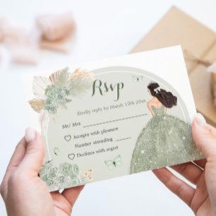 Boho Sage Grönt Blommigt Princess Quinceañera OSA Kort