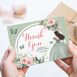 Boho Sage Grönt Blommigt Princess Quinceañera Tack Kort