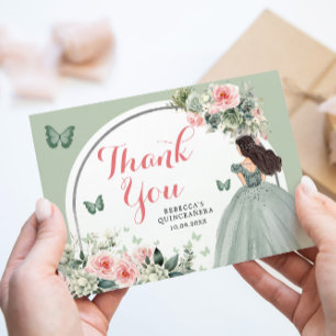 Boho Sage Grönt Blommigt Princess Quinceañera Tack Kort
