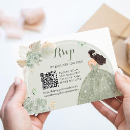 Boho Sage Grönt Blommigt Quinceañera QR OSA Kort