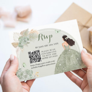 Boho Sage Grönt Blommigt Quinceañera QR OSA Kort