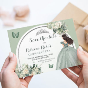 Boho Sage Grönt Blommigt Quinceañera Spara datum Inbjudningar
