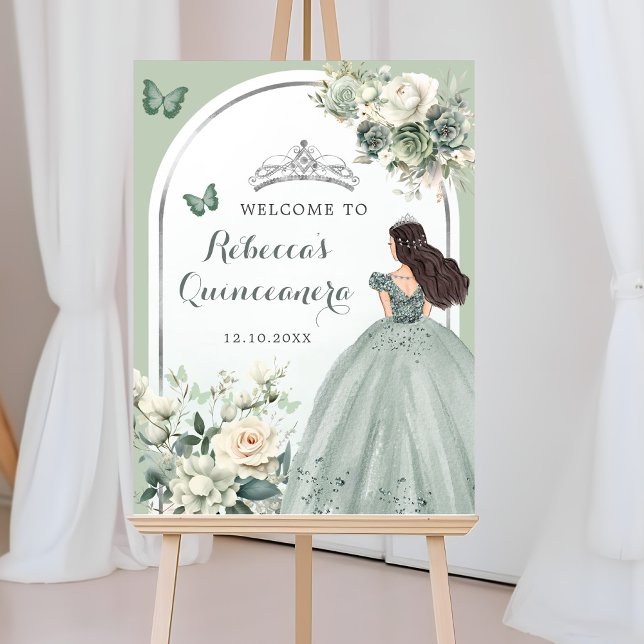 Boho Sage Grönt Blommigt Quinceañera Välkommen Poster (Skapare uppladdad)