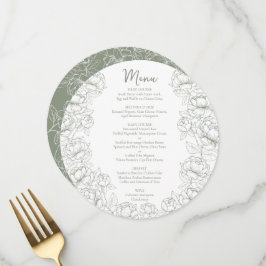 Boho Sage Grönt Chic Blommigt Modern Round Bröllop Meny