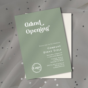 Boho Sage Grönt Chic Typography Grand Open Inbjudningar