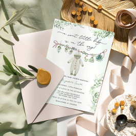Boho Sage Grönt Cute Barnkläders Baby Shower Inbjudningar