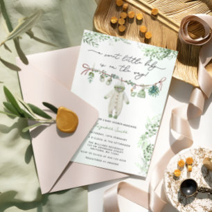 Boho Sage Grönt Cute Barnkläders Baby Shower Inbjudningar