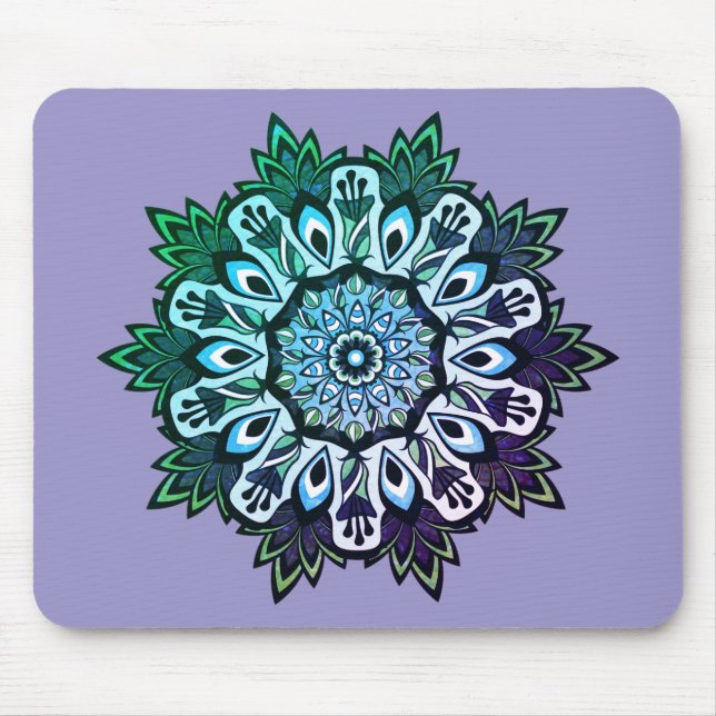 Boho Sage Grönt Flower Mandala Musmatta (Framsidan)