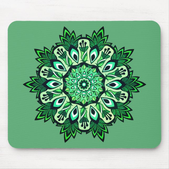 Boho Sage Grönt Flower Mandala Musmatta (Framsidan)
