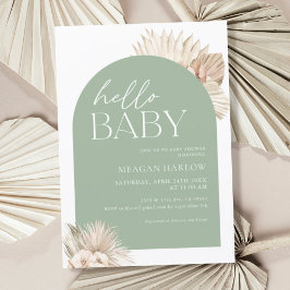 Boho Sage Grönt Hej Baby Shower Inbjudningar