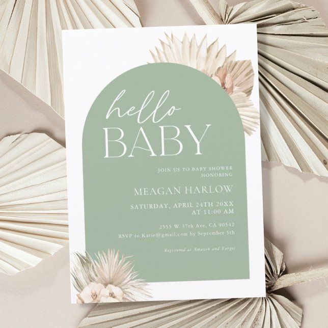 Boho Sage Grönt Hej Baby Shower Inbjudningar (Skapare uppladdad)