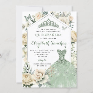 Boho Sage Grönt Ivory Quinceañera Royale Inbjudningar