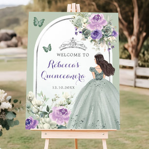 Boho Sage Grönt Lila Blommigt Quinceañera Välkomme Poster