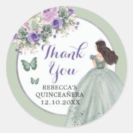 Boho Sage Grönt Lilac Girl Blommigt Quinceañera Runt Klistermärke