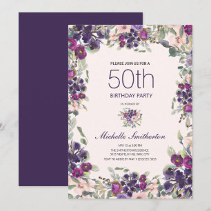 Boho Sage Grönt Löv Lila Rosa Blommigt 50:e Inbjudningar