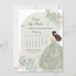Boho Sage Grönt Mis Quince sparar datumkalender Inbjudningar