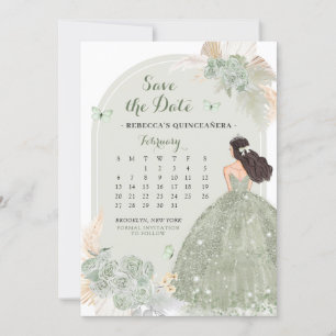 Boho Sage Grönt Mis Quince sparar datumkalender Inbjudningar