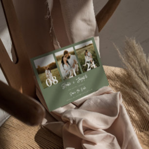 Boho Sage Grönt Modern Three Photos Bröllop Spara Datumet