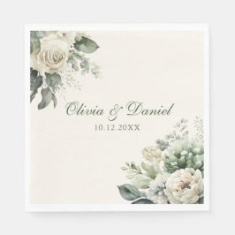 Boho Sage Grönt och Ivory Flowers Bröllop Pappersservett