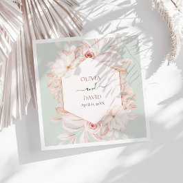 Boho Sage Grönt och Rosa ros Bröllop Napkins Pappersservett