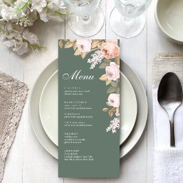 Boho Sage Grönt Peonies Bröllop Menu Card Meny