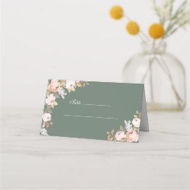 Boho Sage Grönt Peonies Bröllop Place Card Placeringskort
