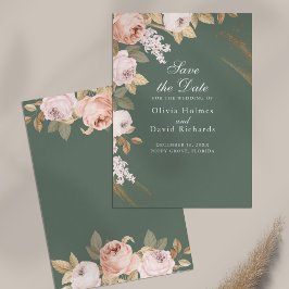 Boho Sage Grönt Peonies Save Date Card Spara Datumet