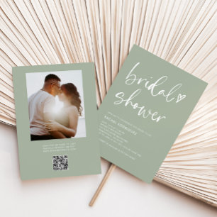 Boho Sage Grönt Photo Qr Code Möhippa Inbjudningar