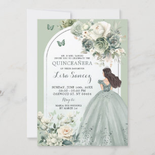 Boho Sage Grönt Princess Butterfly Quinceañera Inbjudningar
