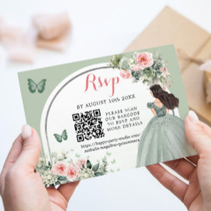 Boho Sage Grönt Princess Girl 15 Años QR OSA Kort