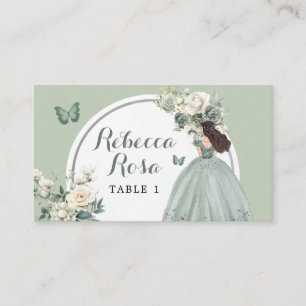 Boho Sage Grönt Princess Quinceañera Blommigt Placeringskort
