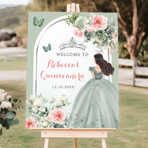 Boho Sage Grönt Princess Quinceañera Välkommen Poster