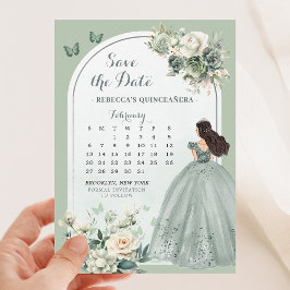 Boho Sage Grönt Quinceañera Calendar Spara datum Inbjudningar