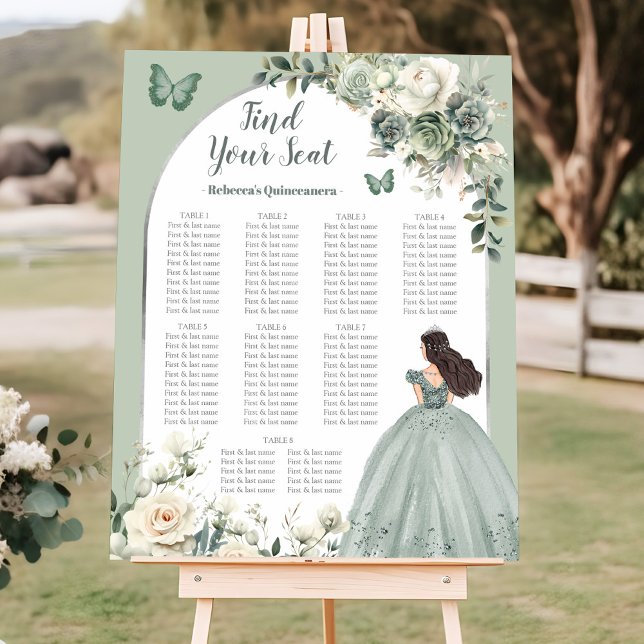 Boho Sage Grönt Quinceañera Sittschematecken Poster (Skapare uppladdad)