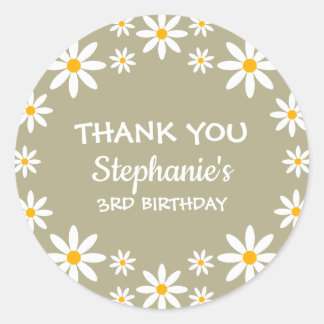Boho Sage Grönt Retro Daisys Birthay Party Runt Klistermärke
