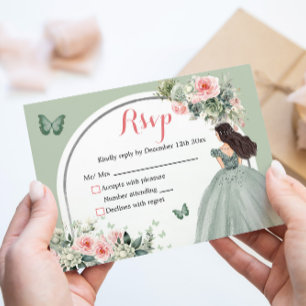 Boho Sage Grönt Rosa Blommigt Princess XV Años OSA Kort