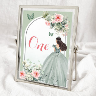 Boho Sage Grönt Rosa Blommigt Quinceañera Bordsnummer