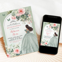 Boho Sage Grönt Rosa Blommigt Quinceañera