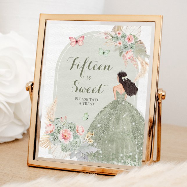 Boho Sage Grönt Rosa Quinceañera 15 är Sweet Poster (Skapare uppladdad)