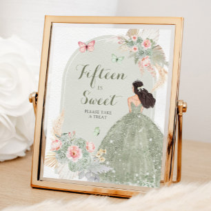 Boho Sage Grönt Rosa Quinceañera 15 är Sweet Poster