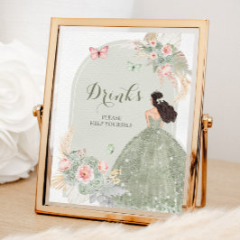 Boho Sage Grönt Rosa Quinceañera Drinks Poster