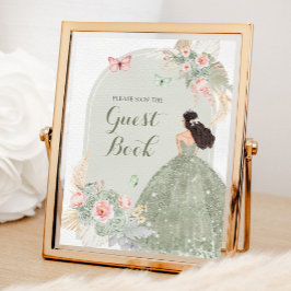 Boho Sage Grönt Rosa Quinceañera Guest Bok Poster